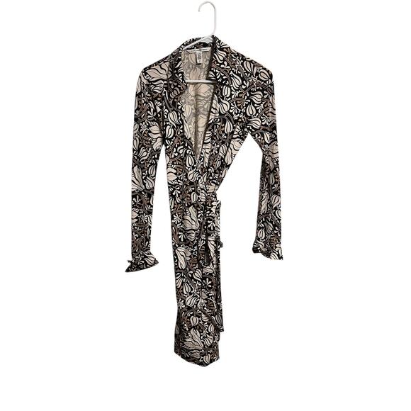 Diane von Furstenberg DVF Silk Wrap Dress Brown and Cream Women's Size 8 - Picture 1 of 6